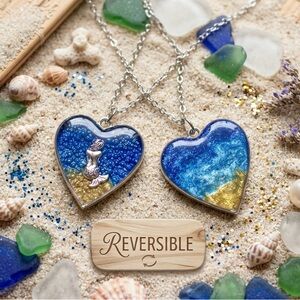 Reversible Mermaid Heart Resin Pendant